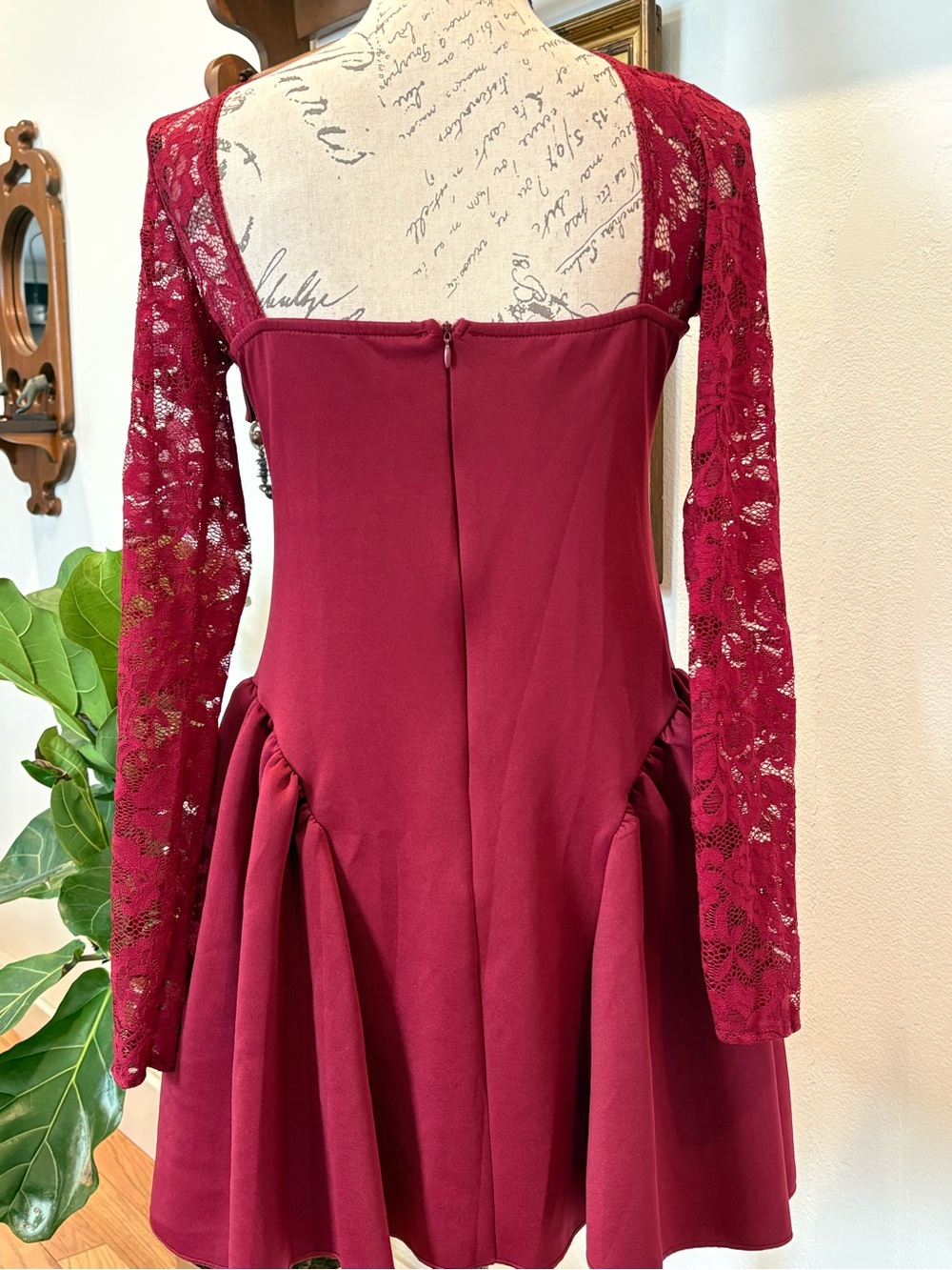 Burgundy Lace Mini Dress Coquette Goth Vampirecore - Picture 4 of 6